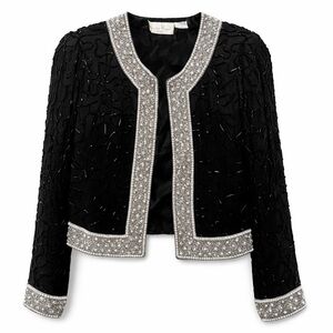 ✨Vintage Laurence Kazar Black Beaded Sequin Silk Jacket Petite S SP Evening Glam